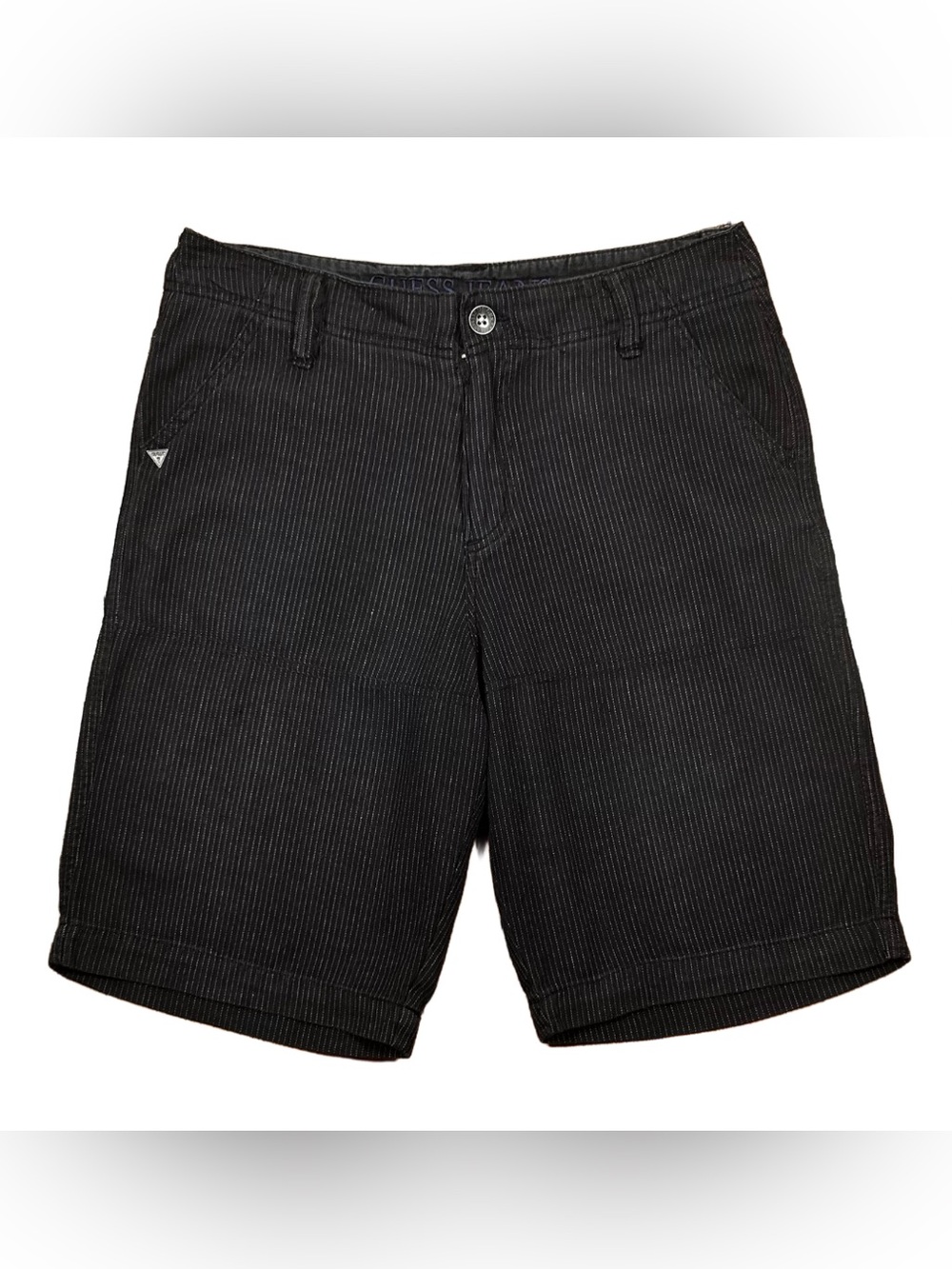 Guess Boys’ Black Pinstripe Cotton Summer Shorts Size 14 Chino Style